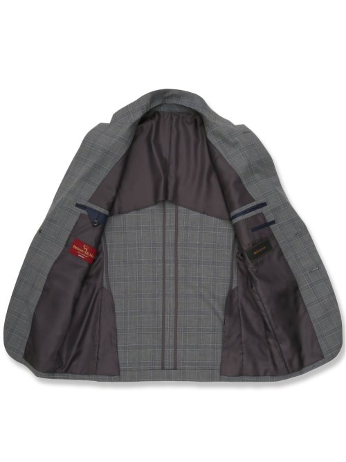 シルク混ウール レギュラーフィット 2ボタン3ピーススーツ チェックグレー