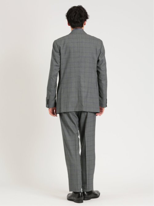 シルク混ウール レギュラーフィット 2ボタン3ピーススーツ チェックグレー
