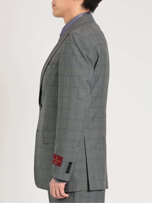 シルク混ウール レギュラーフィット 2ボタン3ピーススーツ チェックグレー