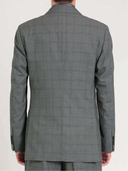 シルク混ウール レギュラーフィット 2ボタン3ピーススーツ チェックグレー