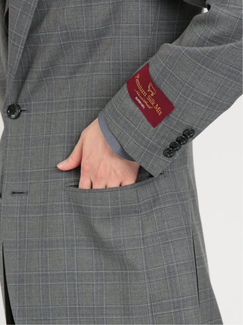 シルク混ウール レギュラーフィット 2ボタン3ピーススーツ チェックグレー