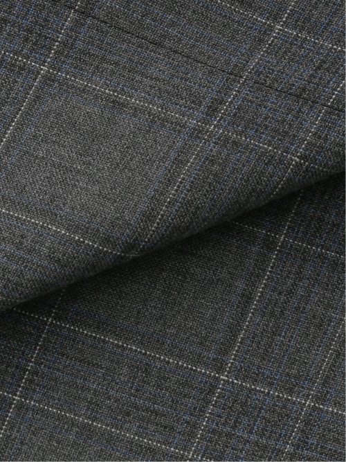 シルク混ウール レギュラーフィット 2ボタン3ピーススーツ チェックグレー