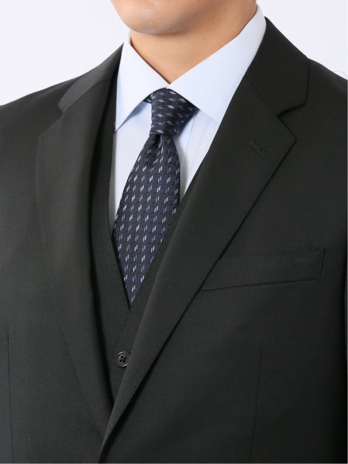 スーツ メンズ 上下 セットアップ スリーピース ビジネス 2つボタン スリム ベスト付き ウール混 光沢 無地 黒