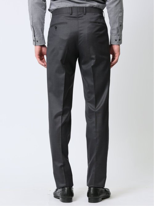 光沢ウール混 スリムフィット 2ボタン3ピーススーツ 組織グレー