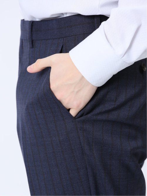 ウール混 レギュラーフィット 2ボタン2ピーススーツ ストライプ紺