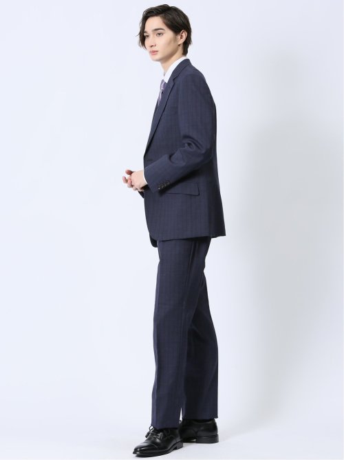 ウール混 レギュラーフィット 2ボタン2ピーススーツ ストライプ紺