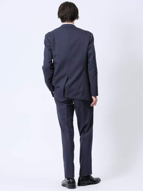 ウール混 レギュラーフィット 2ボタン2ピーススーツ ストライプ紺