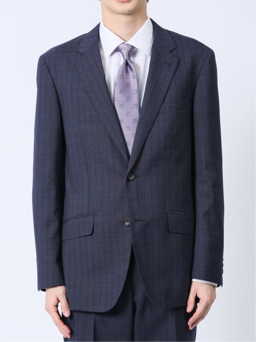 ウール混 レギュラーフィット 2ボタン2ピーススーツ ストライプ紺