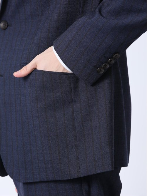 ウール混 レギュラーフィット 2ボタン2ピーススーツ ストライプ紺