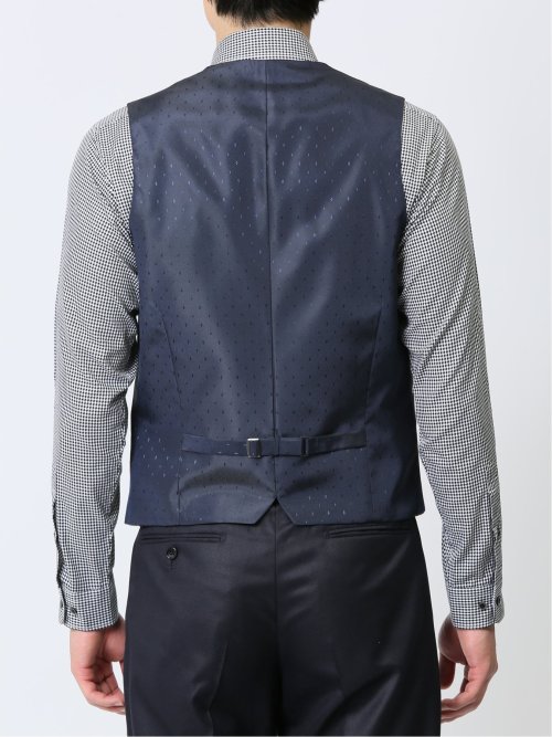 光沢ウール混 スリムフィット 2ボタン3ピーススーツ ドビー紺