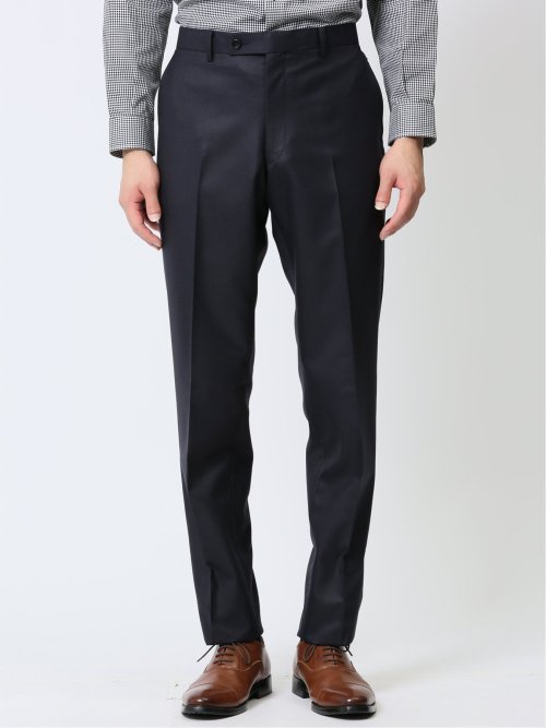 光沢ウール混 スリムフィット 2ボタン3ピーススーツ ドビー紺