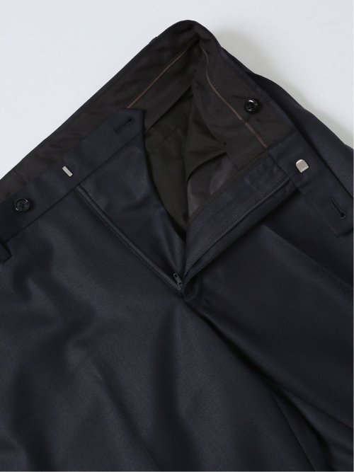 光沢ウール混 スリムフィット 2ボタン3ピーススーツ ドビー紺