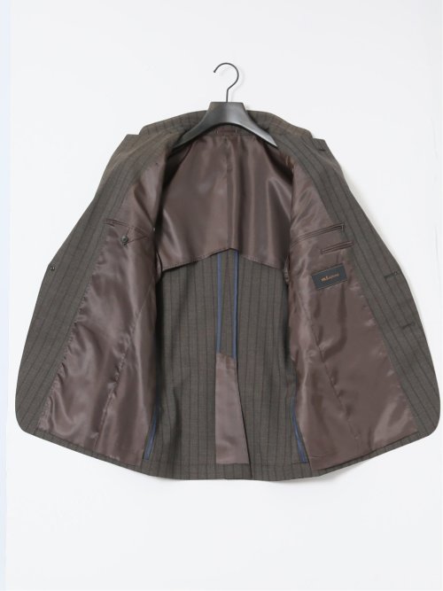 ウール混 レギュラーフィット 2ボタン2ピーススーツ ストライプ茶