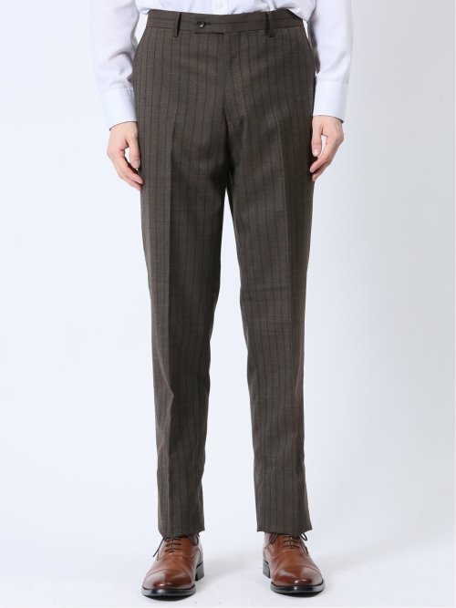 ウール混 レギュラーフィット 2ボタン2ピーススーツ ストライプ茶