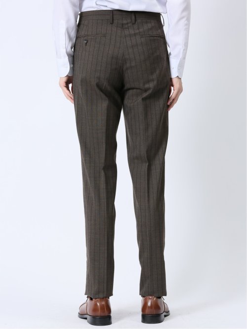 ウール混 レギュラーフィット 2ボタン2ピーススーツ ストライプ茶