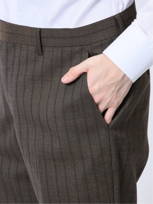 ウール混 レギュラーフィット 2ボタン2ピーススーツ ストライプ茶