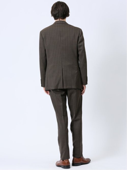 ウール混 レギュラーフィット 2ボタン2ピーススーツ ストライプ茶
