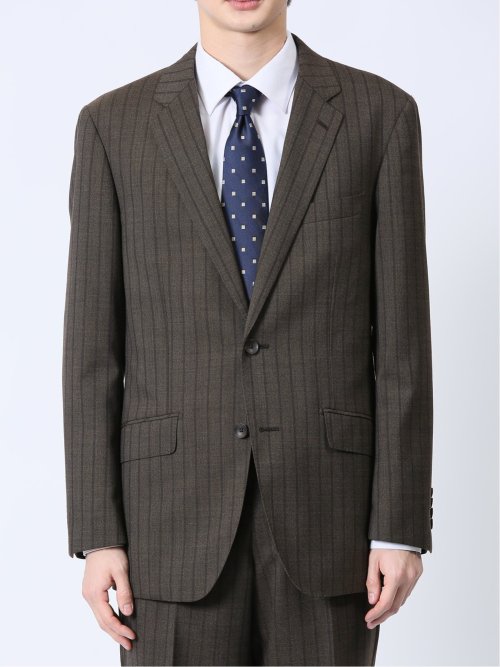 ウール混 レギュラーフィット 2ボタン2ピーススーツ ストライプ茶