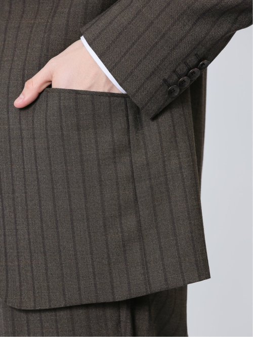 ウール混 レギュラーフィット 2ボタン2ピーススーツ ストライプ茶