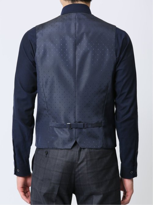 光沢ウール混 スリムフィット 2ボタン3ピーススーツ チェック青