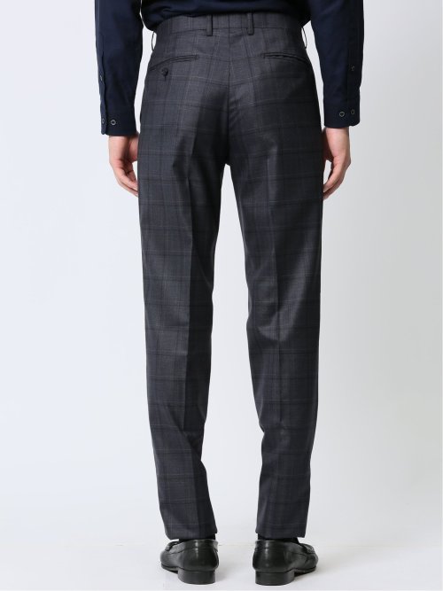 光沢ウール混 スリムフィット 2ボタン3ピーススーツ チェック青