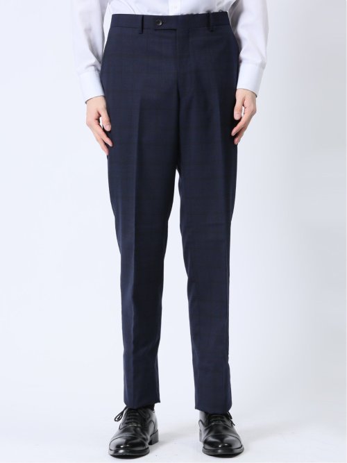 ウール混 レギュラーフィット 2ボタン2ピーススーツ チェック紺