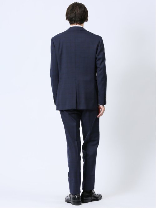 ウール混 レギュラーフィット 2ボタン2ピーススーツ チェック紺