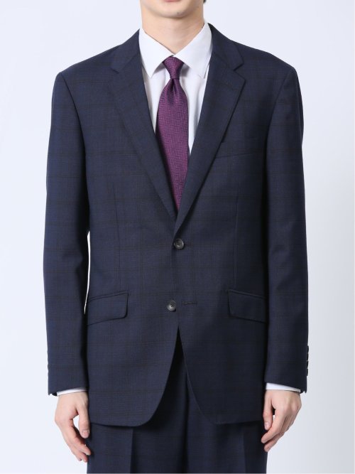 ウール混 レギュラーフィット 2ボタン2ピーススーツ チェック紺