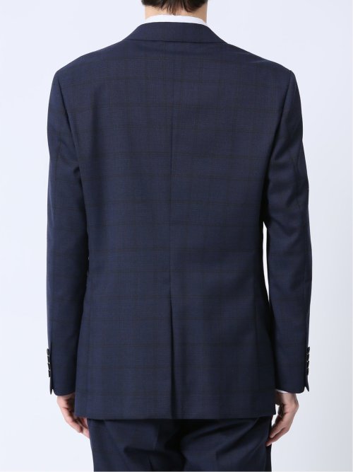 ウール混 レギュラーフィット 2ボタン2ピーススーツ チェック紺