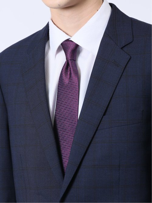 ウール混 レギュラーフィット 2ボタン2ピーススーツ チェック紺