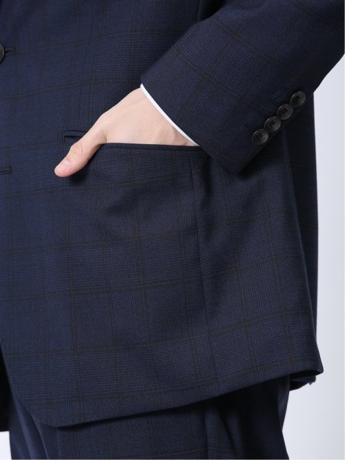ウール混 レギュラーフィット 2ボタン2ピーススーツ チェック紺