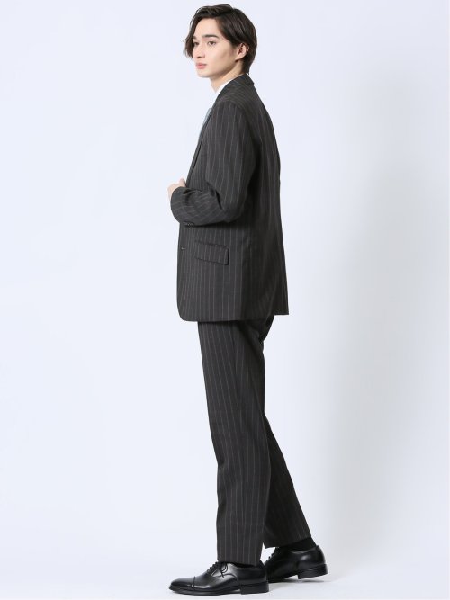 ウール混 レギュラーフィット 2ボタン2ピーススーツ ストライプグレー