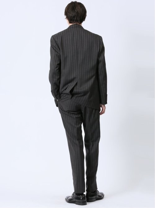 ウール混 レギュラーフィット 2ボタン2ピーススーツ ストライプグレー