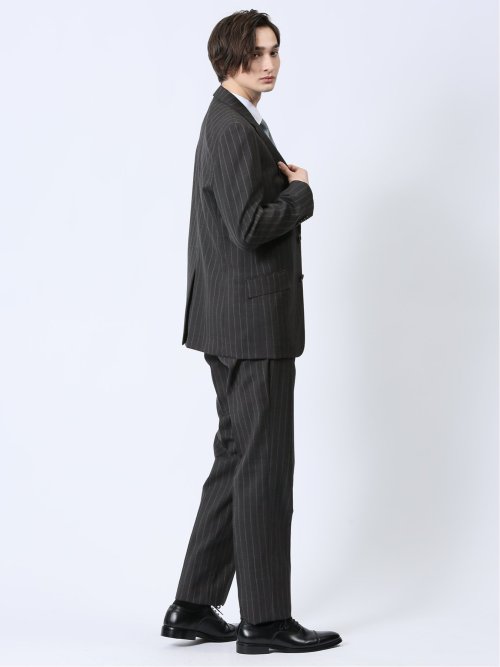 ウール混 レギュラーフィット 2ボタン2ピーススーツ ストライプグレー