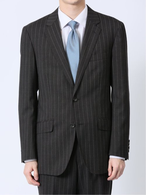 ウール混 レギュラーフィット 2ボタン2ピーススーツ ストライプグレー