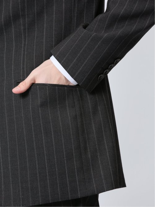 ウール混 レギュラーフィット 2ボタン2ピーススーツ ストライプグレー