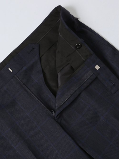 マルゾット/Marzotto ウール混 スリムフィット 2ボタン3ピーススーツ チェック紺