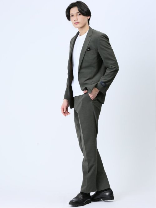 マルゾット/Marzotto ウール混 スリムフィット 2ボタン2ピーススーツ カーキ