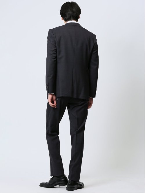 トレーニョ/Tollegno ウール混 スリムフィット 2ボタン3ピーススーツ チェック黒