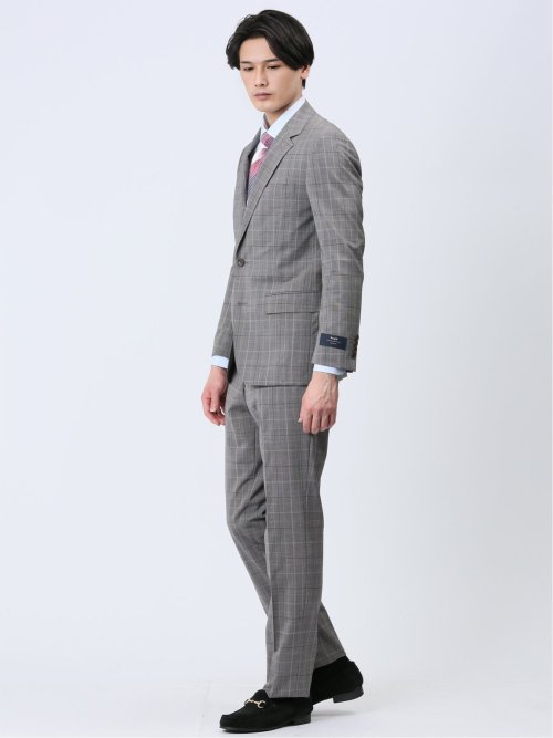 マルゾット/Marzotto ウール混 スリムフィット 2ボタン2ピーススーツ グレンチェック