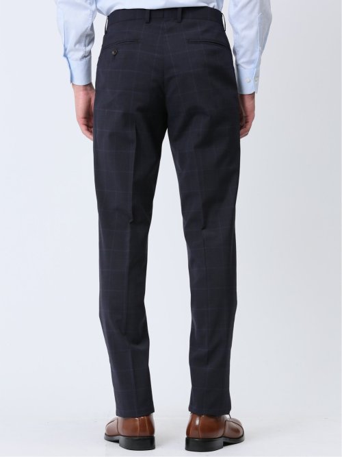 マルゾット/Marzotto ウール混 スリムフィット 2ボタン2ピーススーツ チェック紺