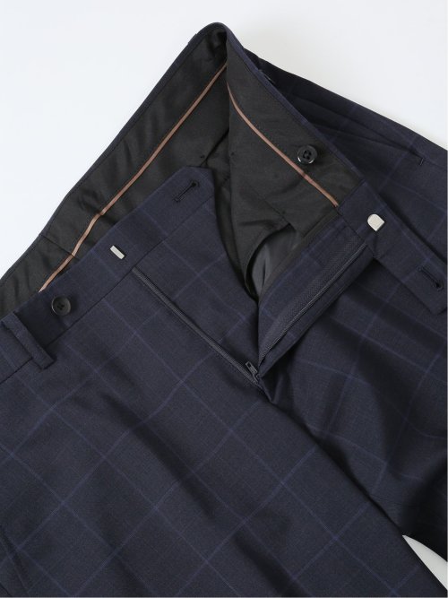 マルゾット/Marzotto ウール混 スリムフィット 2ボタン2ピーススーツ チェック紺