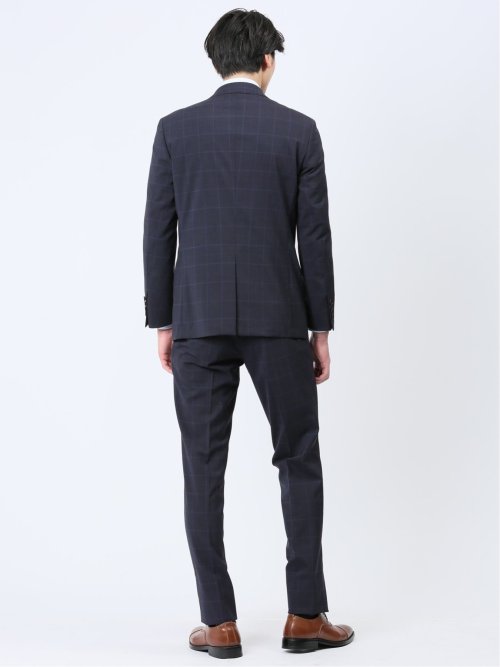 マルゾット/Marzotto ウール混 スリムフィット 2ボタン2ピーススーツ チェック紺