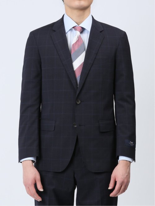 マルゾット/Marzotto ウール混 スリムフィット 2ボタン2ピーススーツ チェック紺