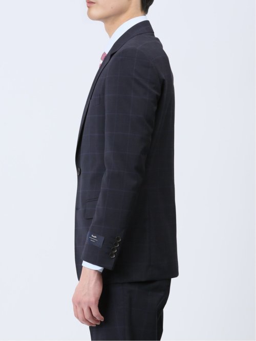 マルゾット/Marzotto ウール混 スリムフィット 2ボタン2ピーススーツ チェック紺