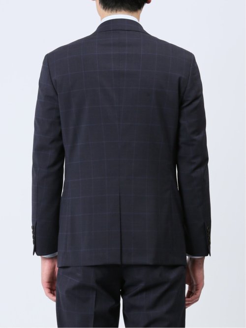 マルゾット/Marzotto ウール混 スリムフィット 2ボタン2ピーススーツ チェック紺