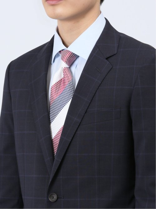 マルゾット/Marzotto ウール混 スリムフィット 2ボタン2ピーススーツ チェック紺