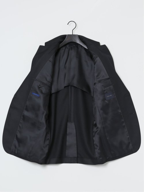 ウール混ウォッシャブル レギュラーフィット 2ボタン2ピーススーツ シャドーストライプ黒