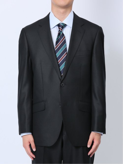 ウール混ウォッシャブル レギュラーフィット 2ボタン2ピーススーツ シャドーストライプ黒