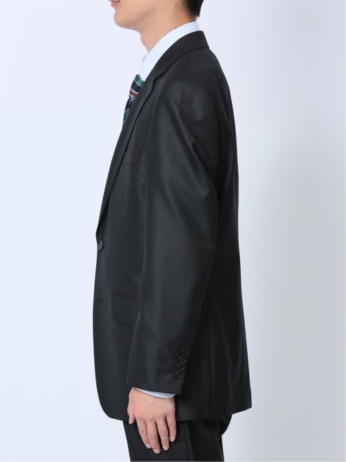 ウール混ウォッシャブル レギュラーフィット 2ボタン2ピーススーツ シャドーストライプ黒